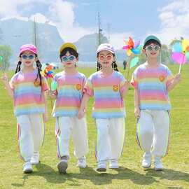 六一儿童合唱演出服小学生运动会啦啦队班服幼儿园彩虹毕业表演服
