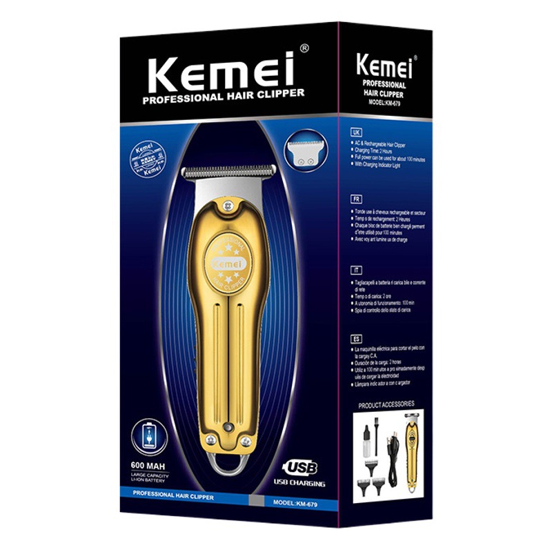 Cortadora de Pelo Kemei KM-679 con Cabezal de Aceite de Molienda Automática, Cortadora de Pelo USB, Recortadora de Pelo Eléctrica, Especial para Barberos