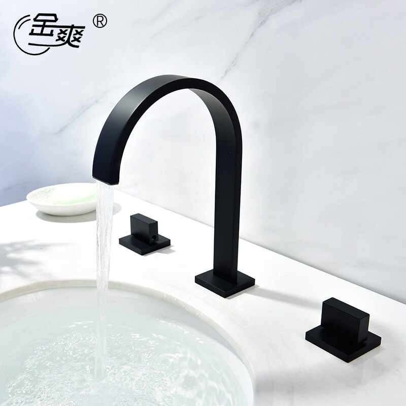 All Copper Basin Double-handed Hot and Cold Three-hole Table Basin Household Toilet Three-piece Washbasin Split Type Faucet