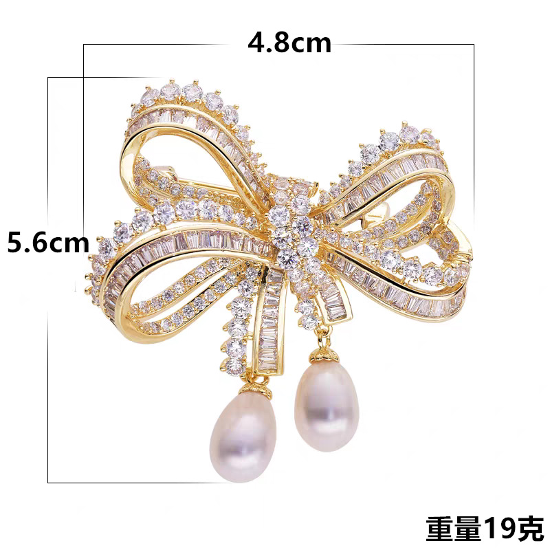 European and American Light Luxury Bowknot Pearl Pendant Brooch New Fashion Accessory Women's Suit Coat Exquisite Temperament Pin
