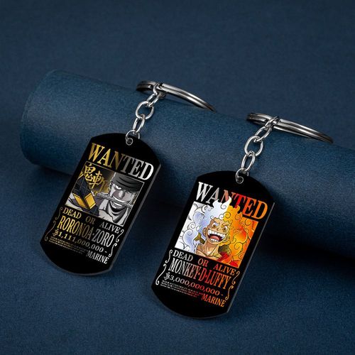 Captain Marvel's bounty poster featuring Luffy, the Pirate King, with a 3 billion bounty reward, color printed metal plate keychain in stainless steel