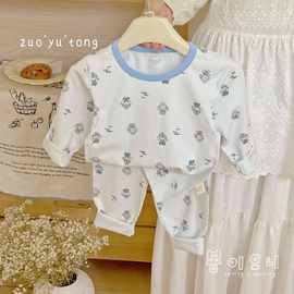 左羽童儿童莱卡家居服套装A类棉穿内衣两件套春秋款湖州织里童装