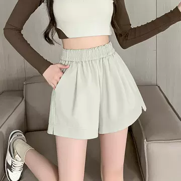 Leather shorts for women in autumn and winter 2023, new PU leather wide leg pants, high waist, casual elastic waist, large size shorts, external boots and pants - ShopShipShake