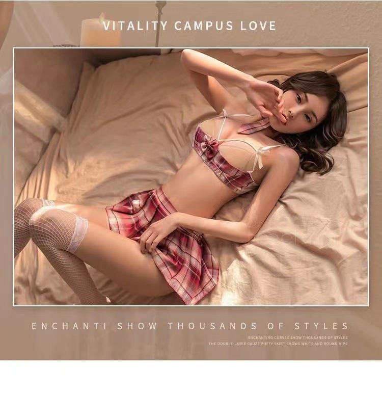 JK Student Uniform Cosplay Set with Pleated Silk-Feel Skirt, Bow Bra and Briefs — detail image 14