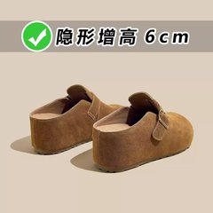 柔らかい皮の版 ~ 厚い底の本革のベーケンの靴の女性の2025新型の内は高くなって博ケンの包頭の半分のスリッパの女性の外は着ます。