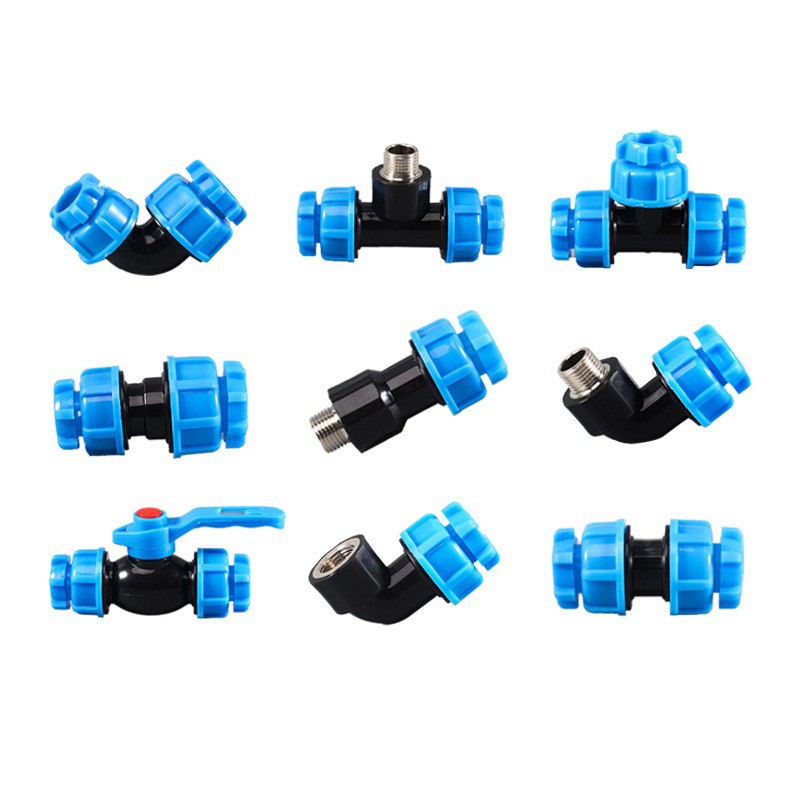 PE Junta suelta conexión rápida un enchufe puede ser accesorios de plomería reducción de tubería de agua del grifo codo directo válvula de parada de bola de tres vías