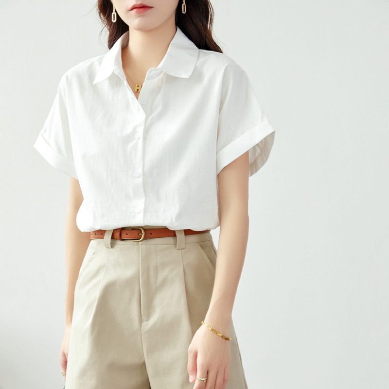 純綿の女性の半袖白シャツ女性のための 2025 新しい白シャツプロフェッショナル通勤女性の夏の半袖トップ|undefined