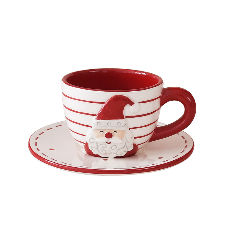 Papá Noel de cerámica taza de café plato conjunto de regalo creativo tetera en relieve de taza de té plato de té