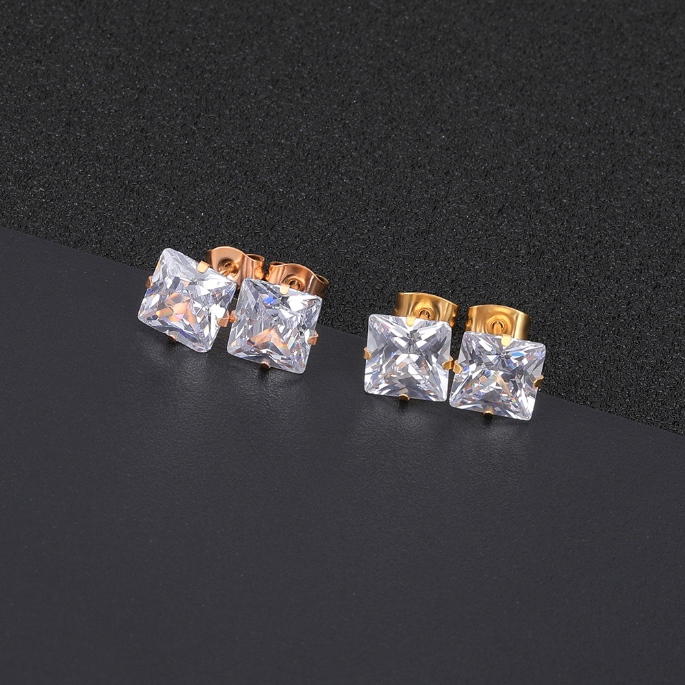 square earrings stainless steel with zircon