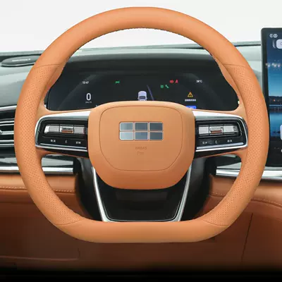 Suitable for Geely Galaxy Star 7 Steering Wheel Cover, Genuine Leather, Ultra-Thin, Anti-Slip, Anti-Sweat, Odor-Free, High-End Feel, Suitable for All Seasons (Steering wheel cover) - nappa-leather-pattern-sandalwood-brown-d-shaped-plate-ultra-thin-model-geely-galaxy-star-7