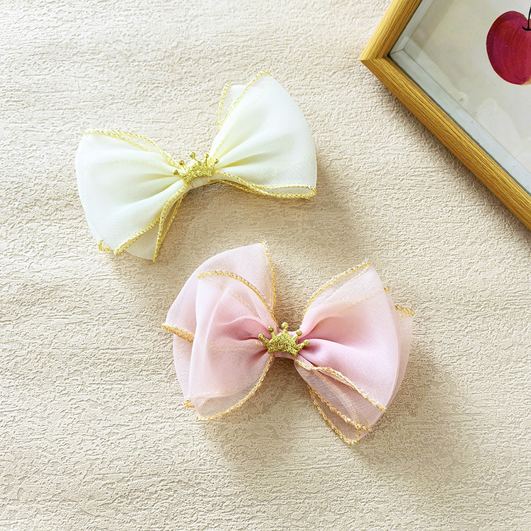 Girl'S Casual Sweet Crown Bow Knot Cloth Lace Hair Clip display picture 1