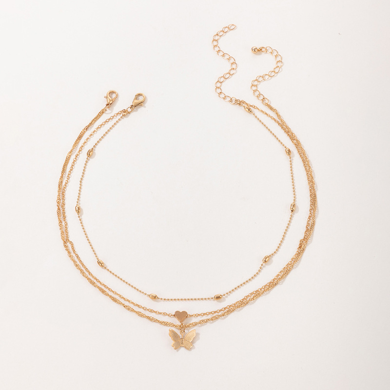 Plating Design Basic Modern Style Classic Style Heart Shape Butterfly Alloy Wholesale Three Layer Necklace