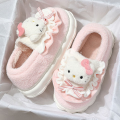 KT cat cotton slippers for women with bag heel, autumn and winter new indoor home furnishings, cute internet celebrity thick-soled cotton slippers