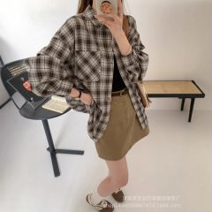 琪镌绘制早秋格子衬衫女韩版设计感薄款外套宽松百搭衬衣服17128