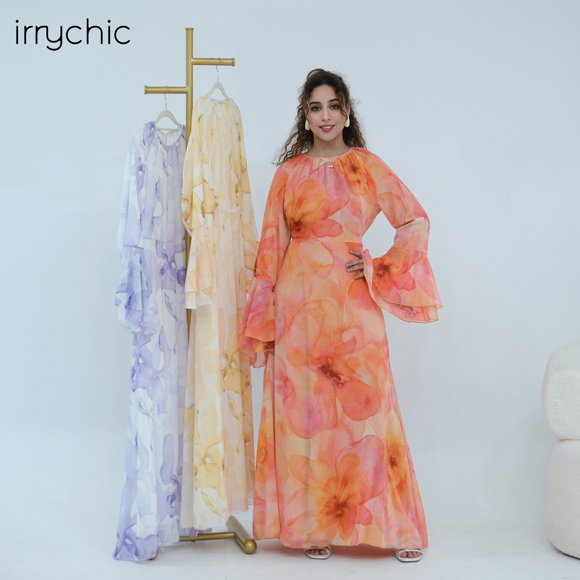 Real shot of plus-size double-layered dress for women, summer floral loose long dress, elegant for commuting 1338