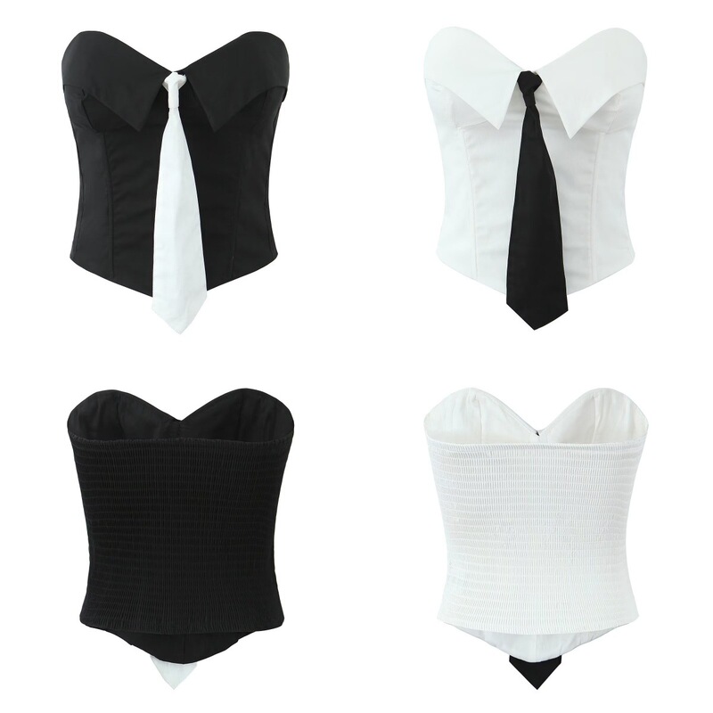 Cross-border European and American Fashion All-match Two-color Tie Strapless Corset Top Spring 2025 New M11519 Cross-border European and American Fashion All-match Two-color Tie Strapless Corset Top Spring 2025 New M11519