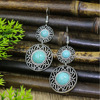 Turquoise metal retro earrings with tassels, European style, boho style