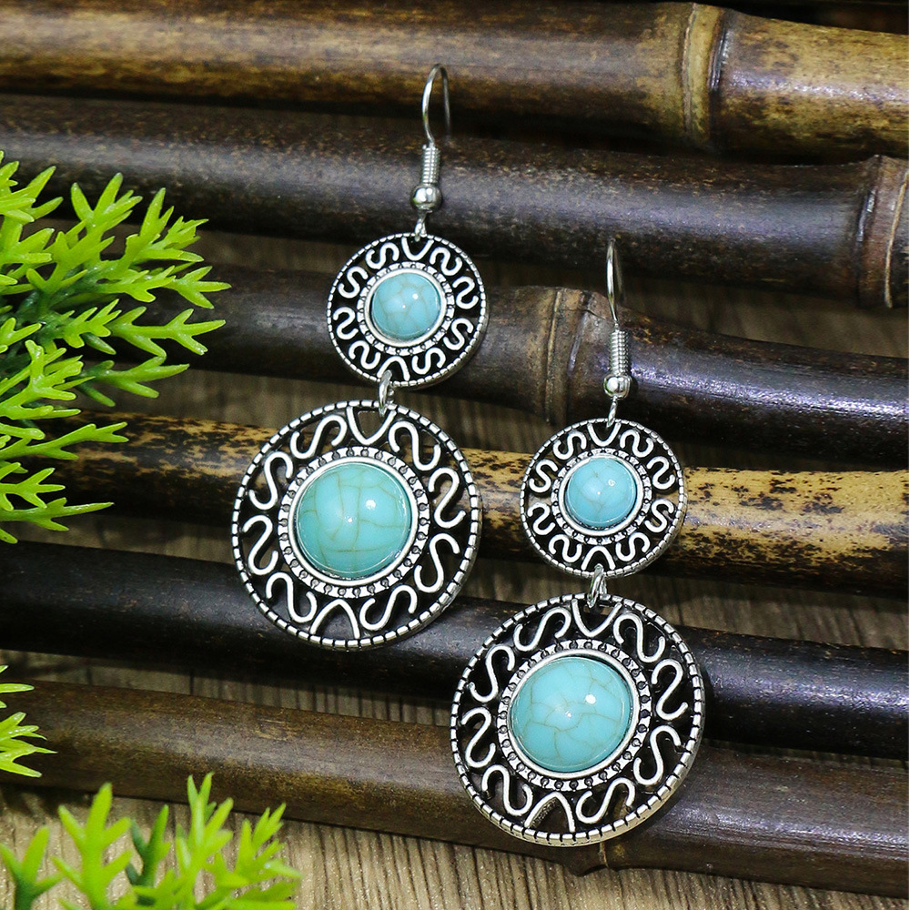 Color Block Pattern 1 Pair Ethnic Style Color Block Inlay Alloy Turquoise Drop Earrings
