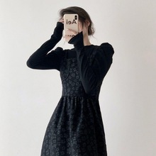 甜酷风秋季黑色连衣裙女新款显瘦气质法式设计感吊带套装裙两件套