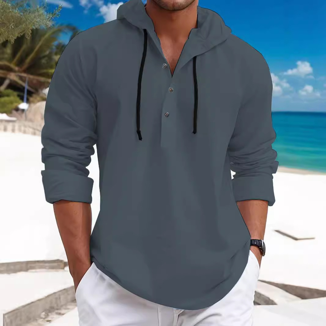 Moletom masculino de manga comprida com capuz, estilo europeu e americano, em algodão perolado, cor sólida, com estampa cross-border fashion._voghion.com