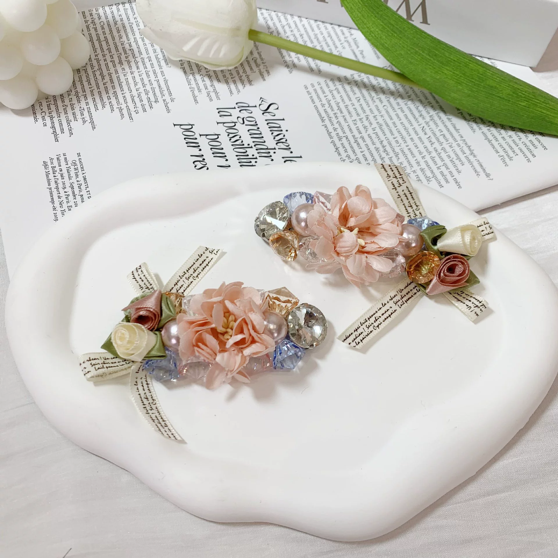 Decorations, accessory, glass shoes, Korean style, flowered, flower decoration