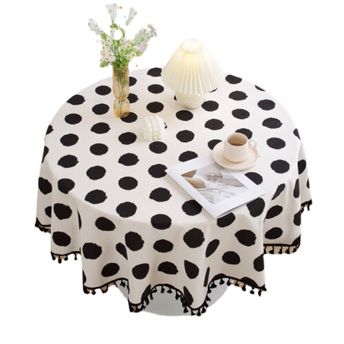 Le Xu Linen and Cotton Small Round Tablecloth, Instagram Style Black and White Simple Thick Linen and Cotton Dining Tablecloth, Bedside Cabinet Cover