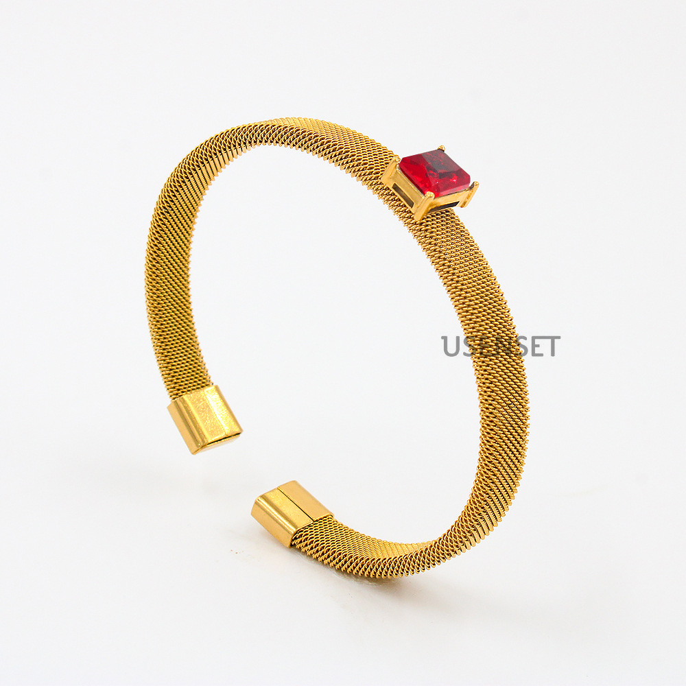 Simple Style Geometric Stainless Steel Inlay Zircon Bangle 1 Piece