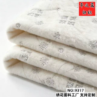 跨境圣诞节树银色珠片仿雪花亮片绣花面料秋冬外套马甲披风刺绣布