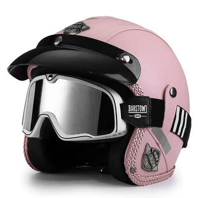 for Men and Women, Winter, Motosiklet dəbilqələri - m-retro-pink-black-and-white-striped-large-frame-goggles-free-hat-brim-face-towel