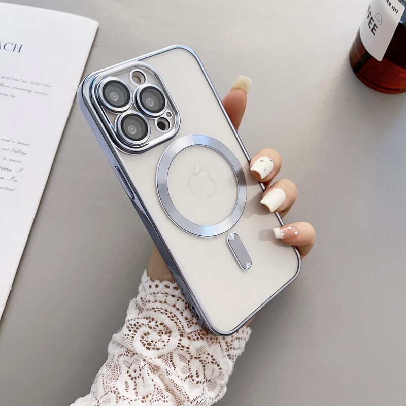 iPhone17電気メッキ磁気吸着携帯電話ケース、Apple16透明耐衝撃15proMax高級感保護ケースに適用|undefined