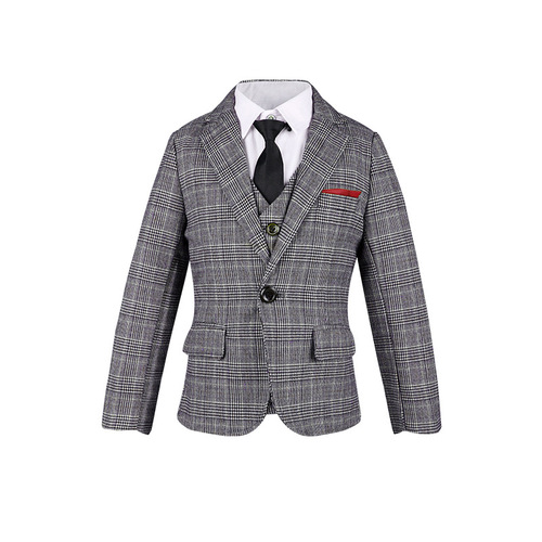 Children's autumn clothing suit new boy's small suit performance boy's gray plaid plus velvet thickened suit one piece on behalf of