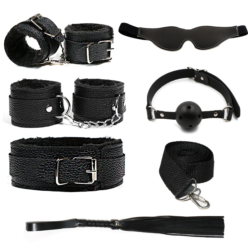 Juego de accesorios Jiuai SM incluido con esposas, látigo de cuero, tapón anal, suministros divertidos para habitaciones de parejas adultas, herramientas de juego sexual