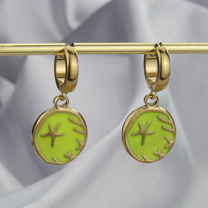 Retro Round Star Titanium Steel Earrings Necklace Plating Stainless Steel Necklaces