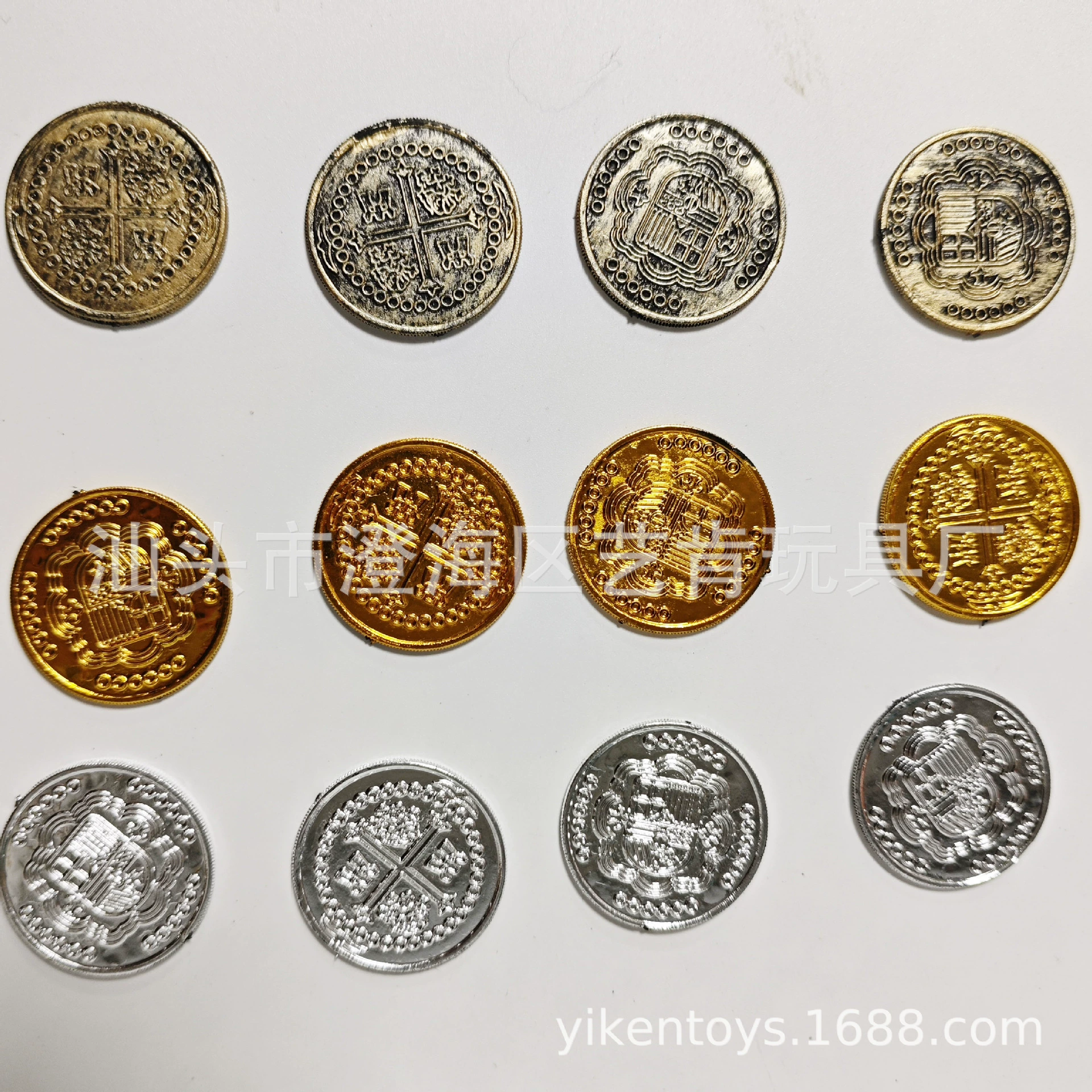 Currency, plastic coins, toy, realistic silver coin