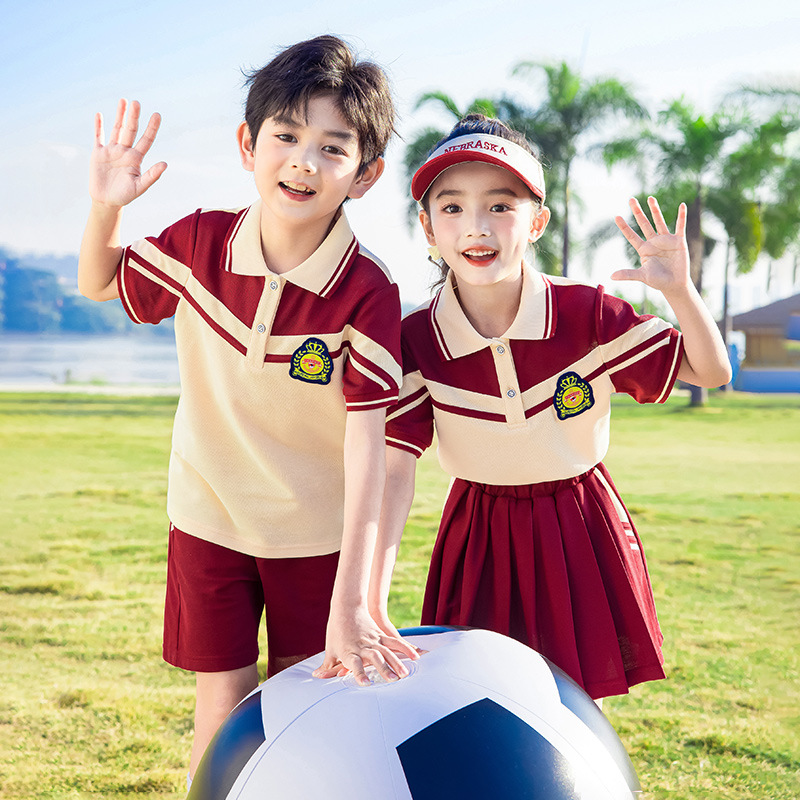 초등학생을위한 어린이 클래스 옷 세트 교복 버건디 봄 가을 옷 유치원 정원 여름 옷