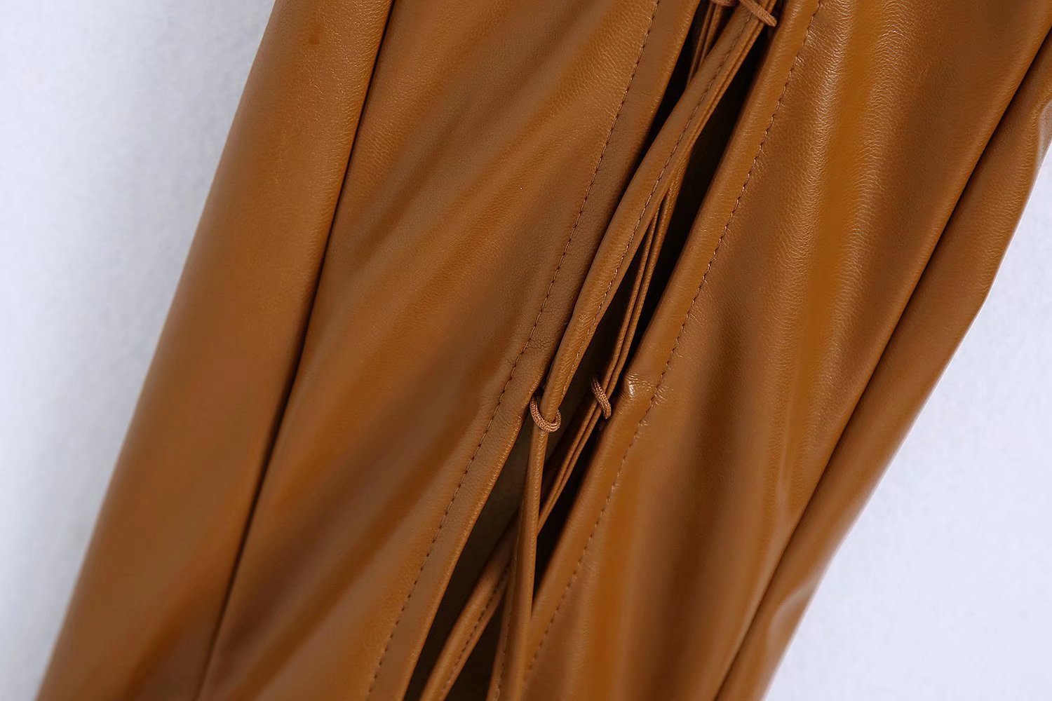 Brown Hollow Pu Leather Pants NSBRF101617