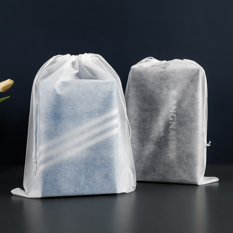 全新料加厚人工穿绳无纺布抽绳袋批发防尘束口鞋盒透明收纳袋LOGO