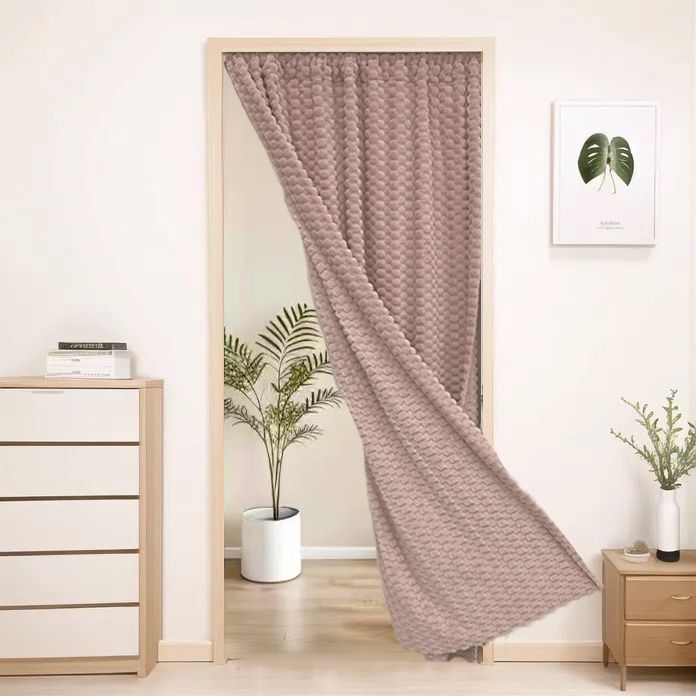 Winter Fleece Cotton Door Curtain, Thickened for Home Use, Warm and Windproof, Solid Color Partition Curtain, No Drilling Required, Universal for Cross-Border E-Commerce