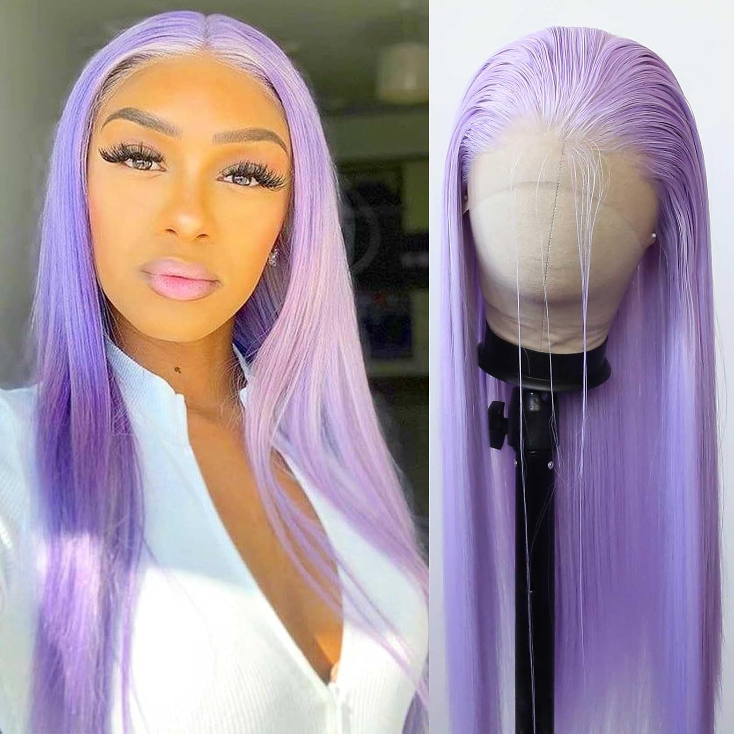 Transfronterizo Amazon wigs encaje delantero cabello liso de longitud media peluca moda natural realista cubierta de fibra química