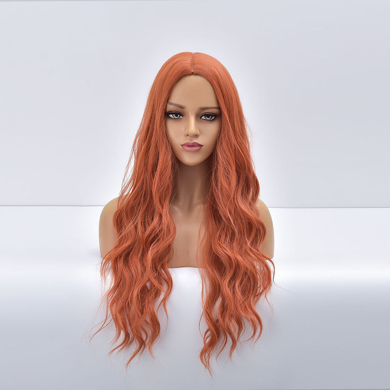 Special Offer for European and American Women's Wigs with Medium Parted Long Curly Hair Orange Chemical Fiber Wig Headgear Manufacturer Wholesale