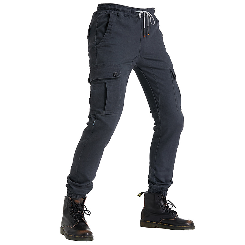 LOONG BIKER motocicleta pantalones de montar a prueba de caídas Four Seasons pantalones casuales hombres motocicleta herramientas multi-Bolsa de tobillo-atado Pantalones