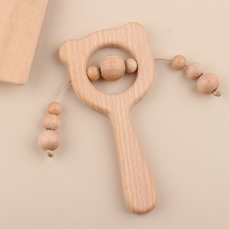 Nuevos dibujos animados DIY palo de haya juguetes de goma de diente búho oso marrón campana juguetes de goma de diente palo de molienda