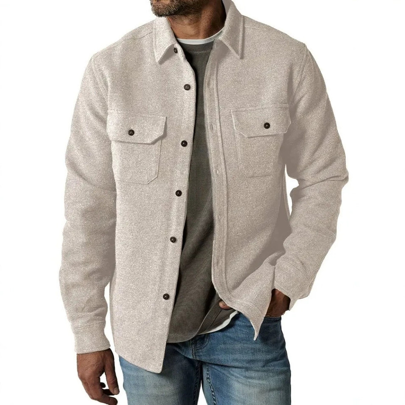 2026 European and American cross-border men's autumn and winter new casual brushed double-pocket thick long-sleeve jacket shirt coat