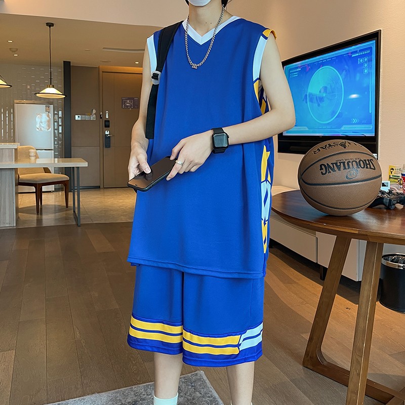 Ice Silk Sleeveless t-shirt Suit Men's Summer Quick-drying Basketball Clothes Youth Short-sleeved Sports Shorts Vest Clean