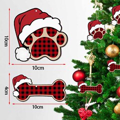 クリスマス木製飾り 赤黒格子柄 犬の骨型オーナメント クリスマスツリー飾り 吊り下げ飾り クリエイティブなクリスマス雰囲気