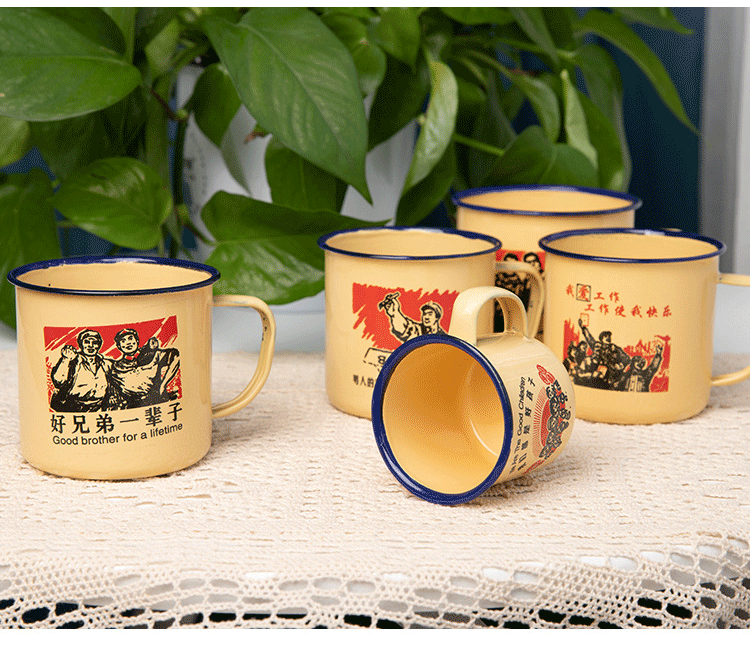 老式怀旧经典军绿色搪瓷杯复古老式茶缸铁茶缸子有盖-泡茶杯_0