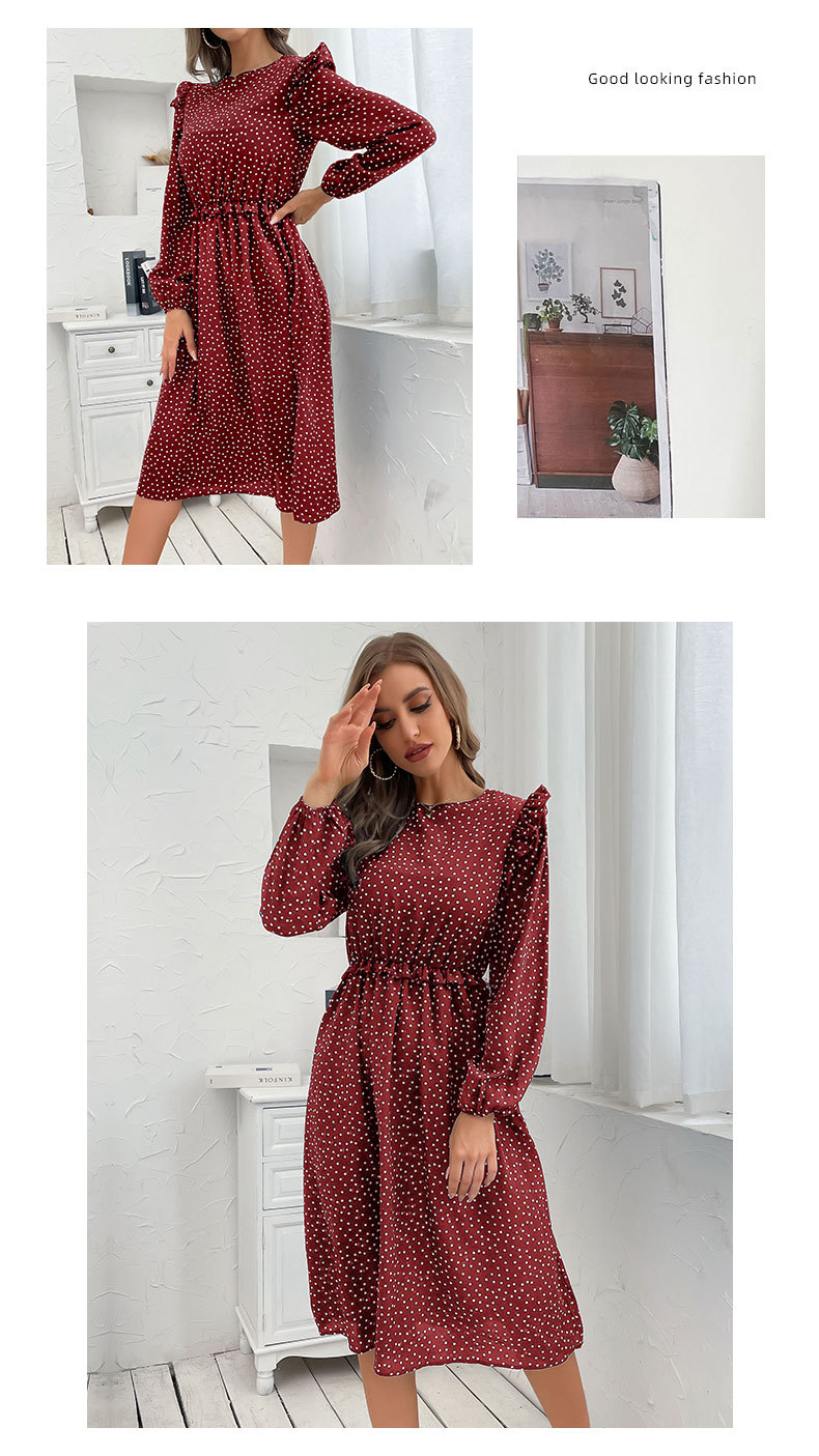 Lotus Leaf Sleeve Polka Dot Print Dress NSDMB104546