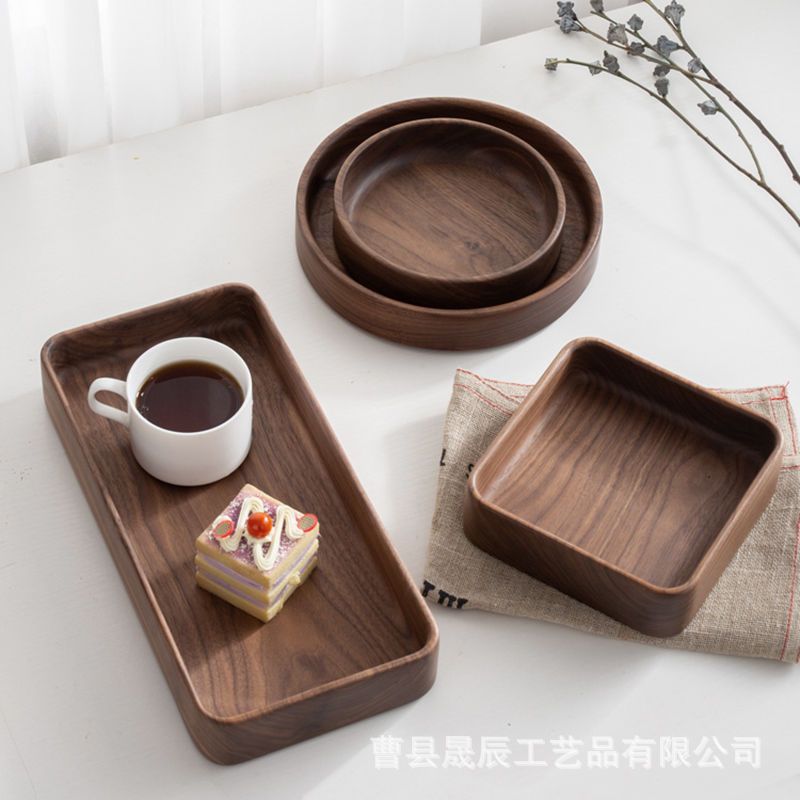 Nogal negro americano merienda plato de fruta seca tienda de postres bandeja de pastel de café multi-estilo opcional plato de desayuno de madera