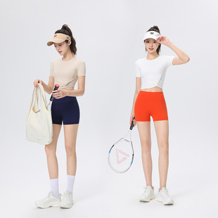 Korean Women's New Pure Color Twist Short-Sleeved Quick-Drying Top with Exposed Waist Sports Casual Tennis Wear Simple Yoga T-Shirt