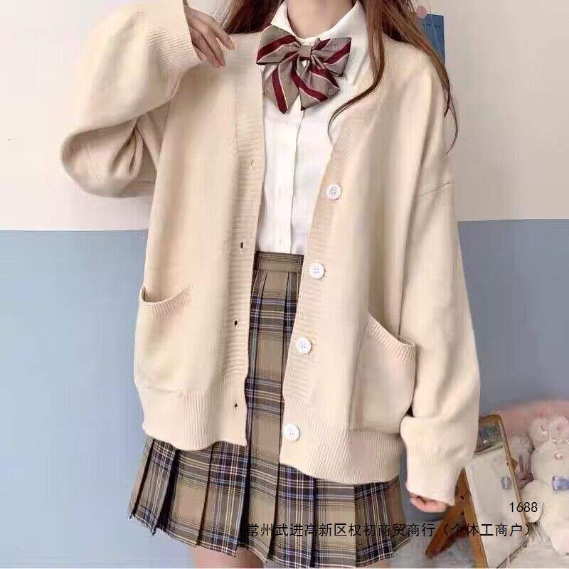 JK sweater cardigan for women, cute and sweet, Japanese style, spring and autumn thin, college style, casual loose fit, winter coat